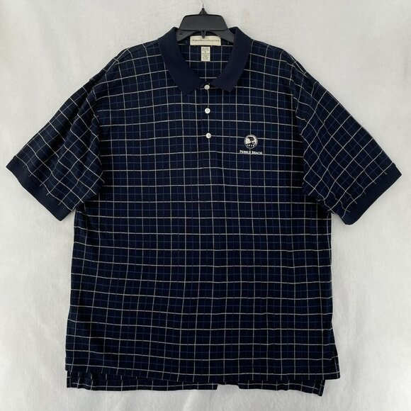 Pebble Beach Collection Polo Shirts Mens XL Navy Plaid Collared Short Sleeve USA - Picture 1 of 11